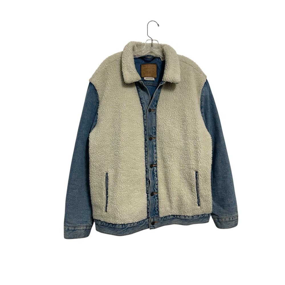Levi's Jacket Mens XXL Blue White Sherpa Panel Trucker Denim Fleece So Sheepy